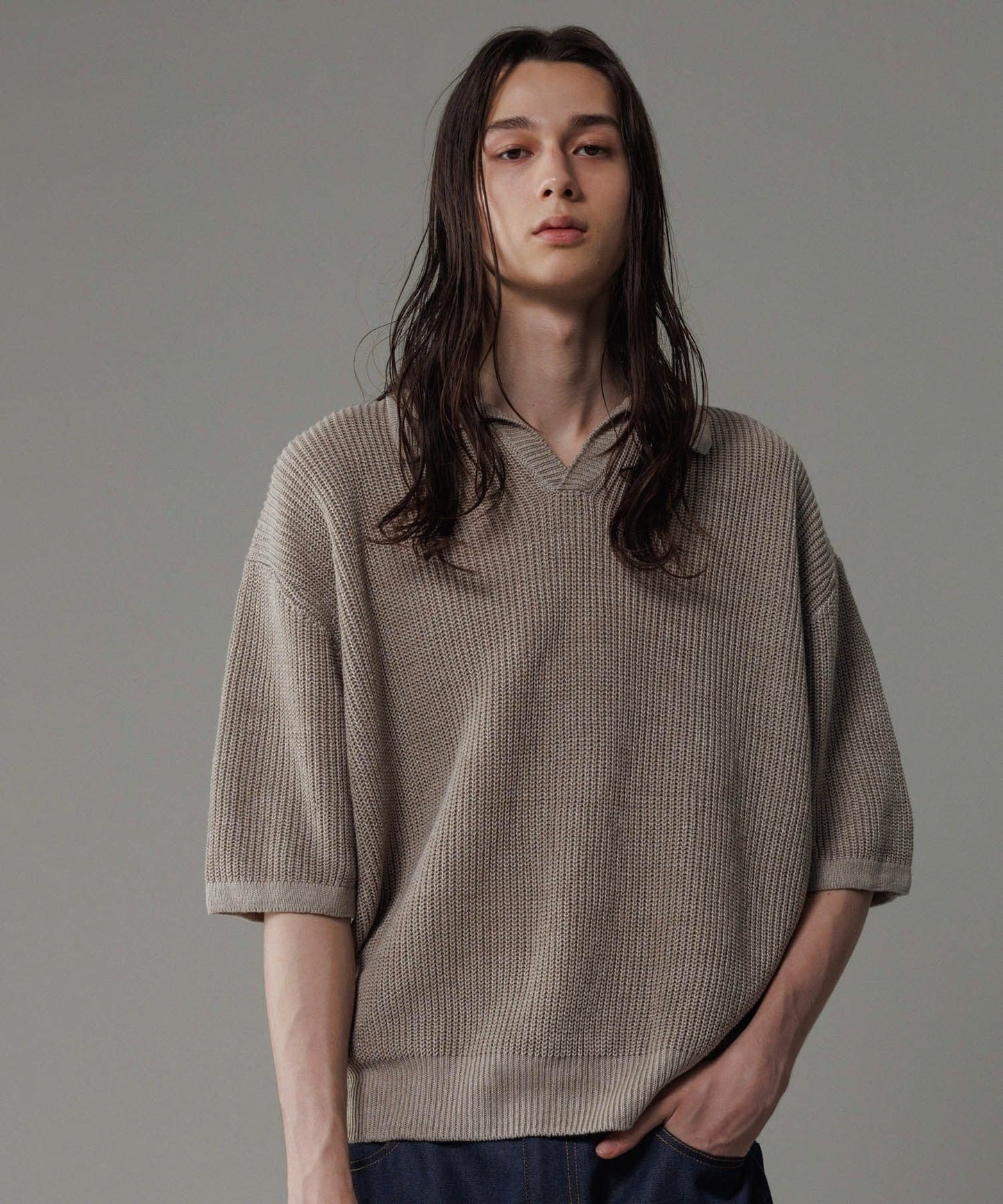 BATONER for ADAM ET ROPE' / FADE COLOR LINEN HALF SLEEVE SKIPPER