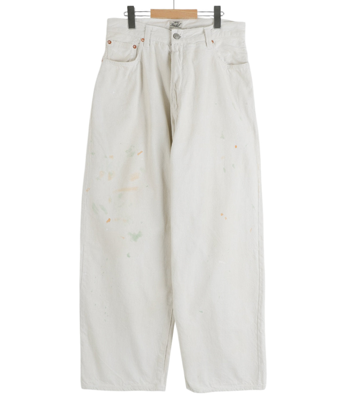 GOLD / RECYCLED WASTE SUVIN COTTON YARN 11.5oz DENIM 5POCKET WIDE PANTS VINTAGE WASHED(ZIPPER FLY)