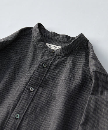 CONFECT / 先染めコットン 杢ストライプ バンドカラーシャツ