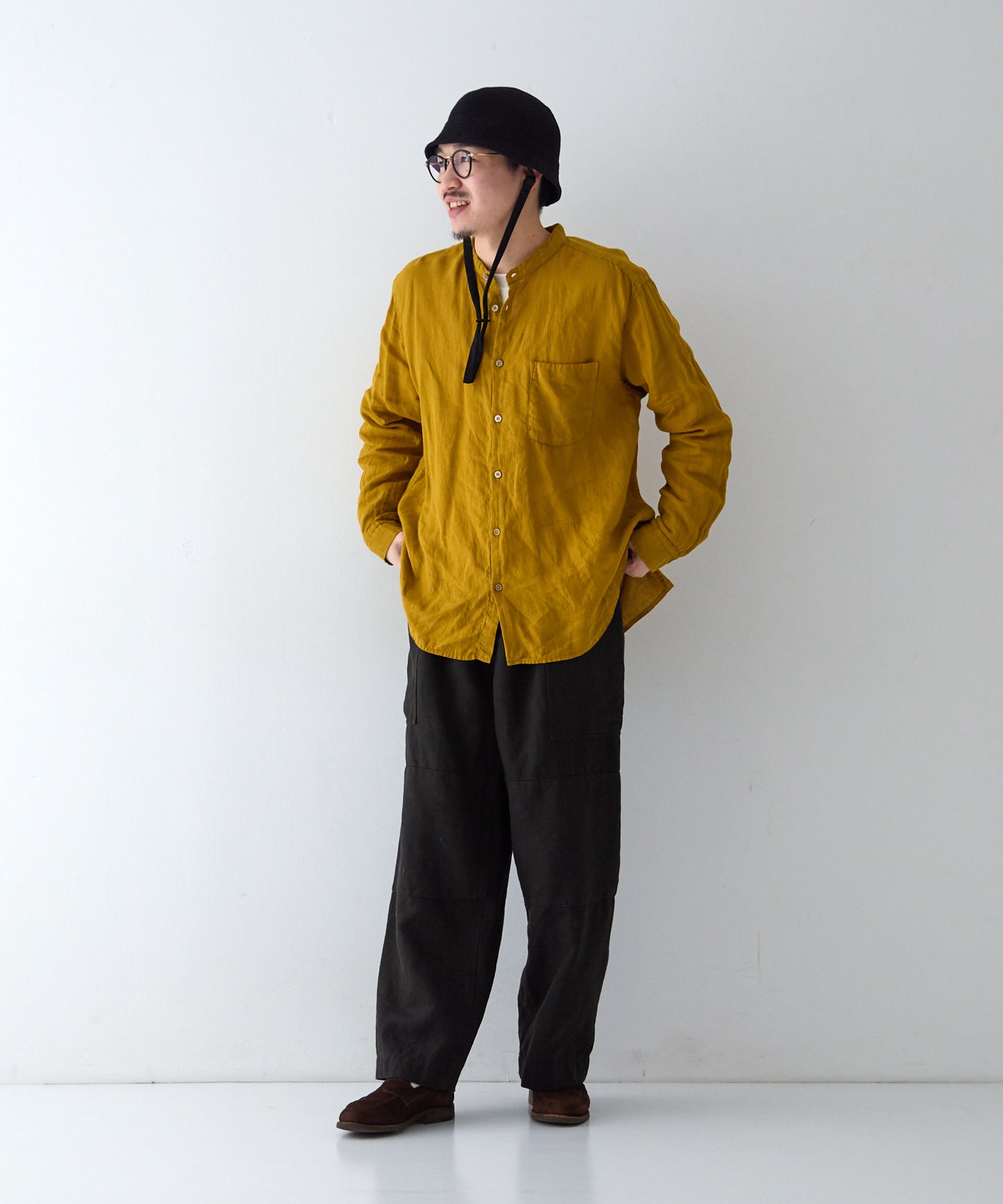 CONFECT / 60リネン ウルシ染め バンドカラーシャツ