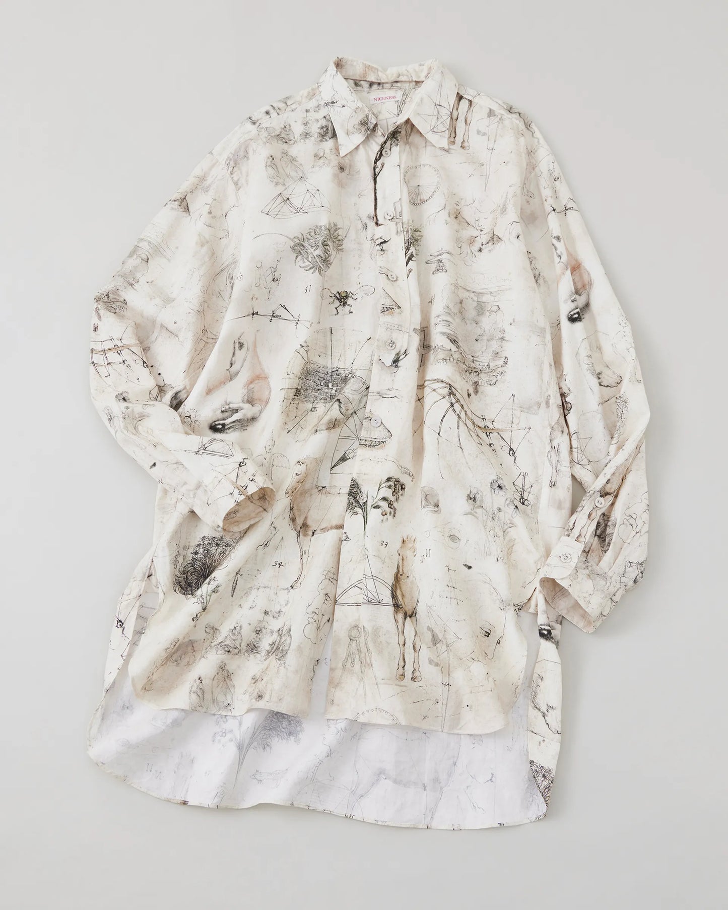 NICENESS 25AW V.IOMMI Printed Detachable Collar Long Shirt