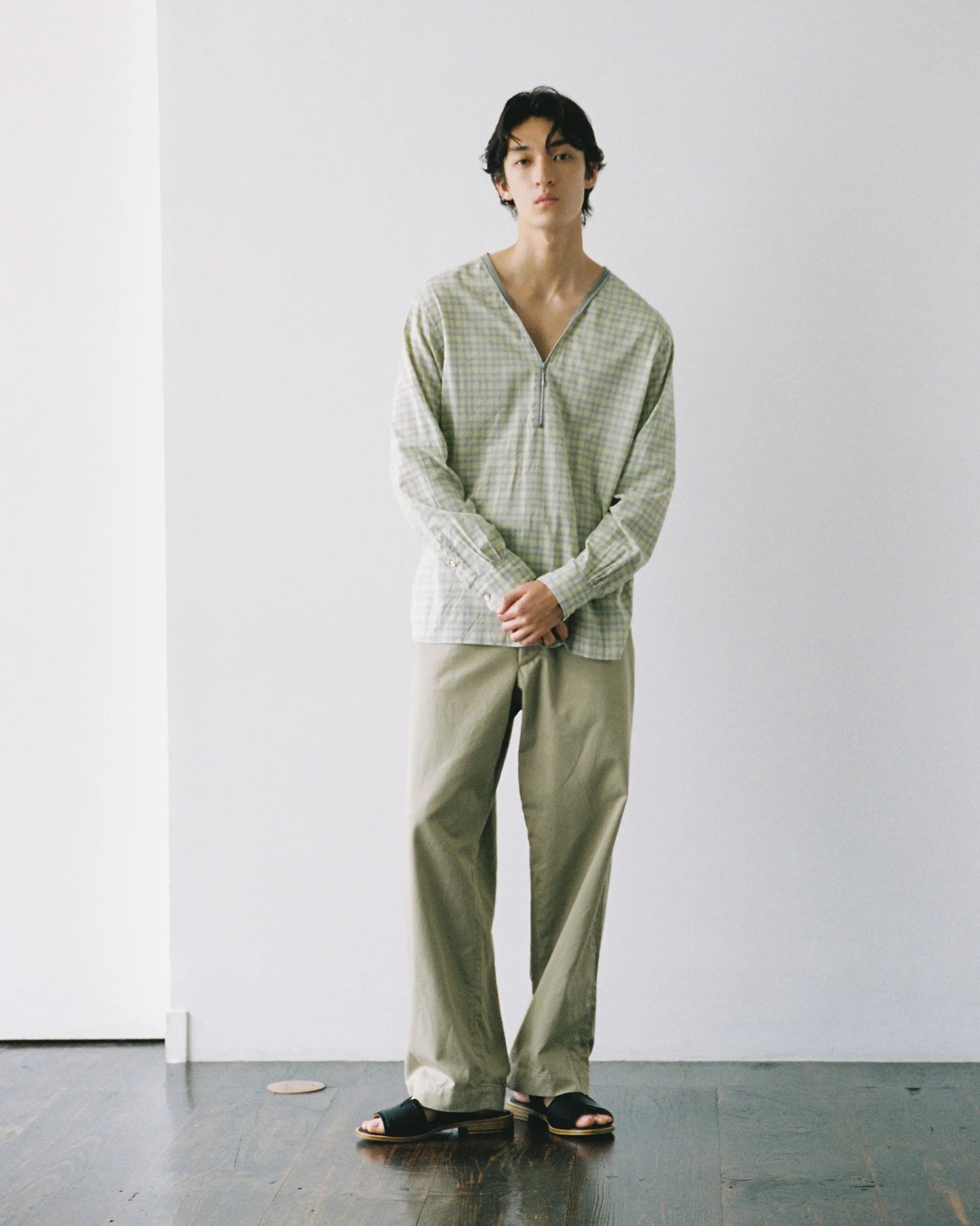 NICENESS 25SS HARPER / Ombre Check Pullover Zipneck Shirt