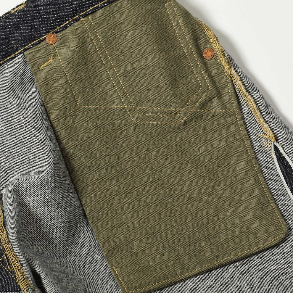 Gold / GL42620N / RECYCLED WASTE SUVIN COTTON YARN 11.5oz. DENIM 5POCKET WIDE PANTS WWⅡ MODEL