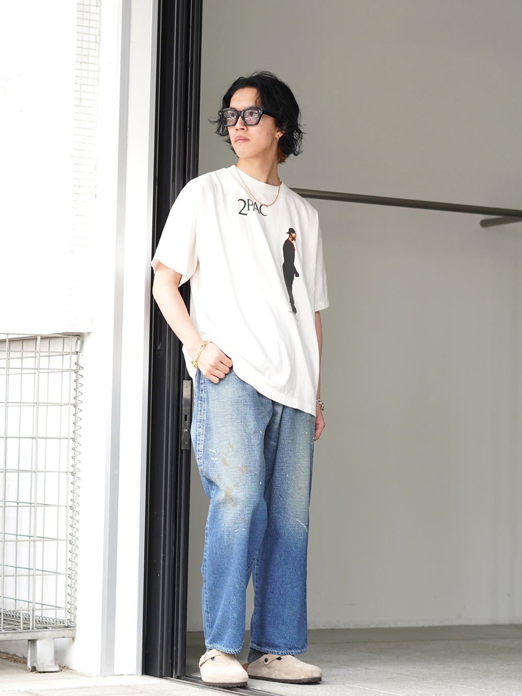 GOLD / RECYCLED WASTE SUVIN COTTON YARN 11.5oz DENIM 5POCKET WIDE PANTS VINTAGE WASHED(ZIPPER FLY)