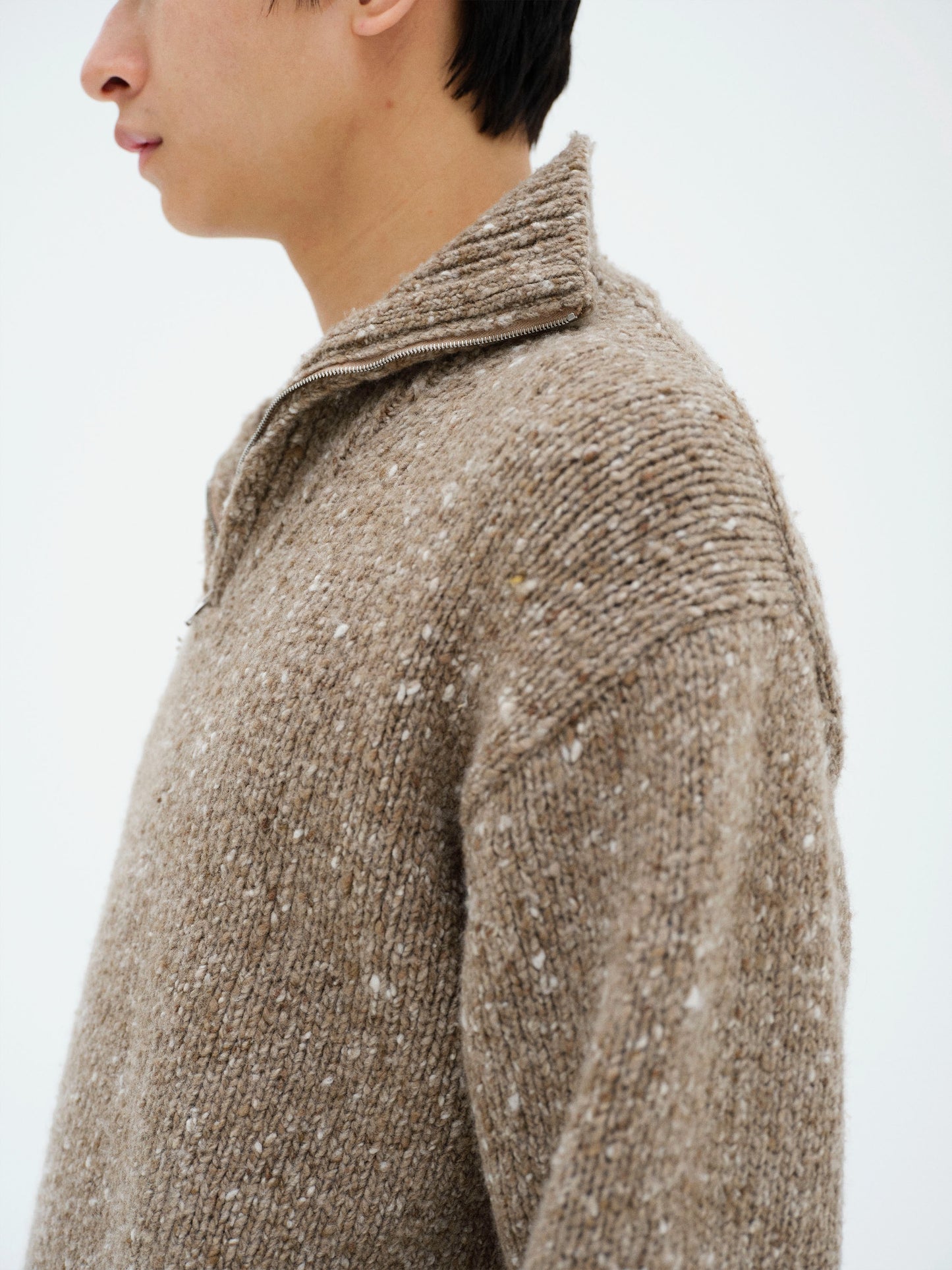 AURALEE 26AW LOW-GAUGE HOMESPUN TWEED KNIT ZIP TURTLE