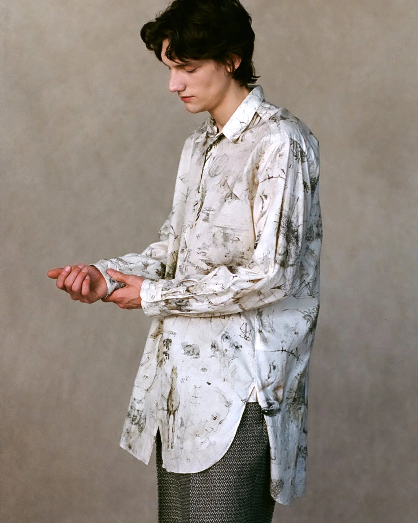 NICENESS 25AW V.IOMMI Printed Detachable Collar Long Shirt