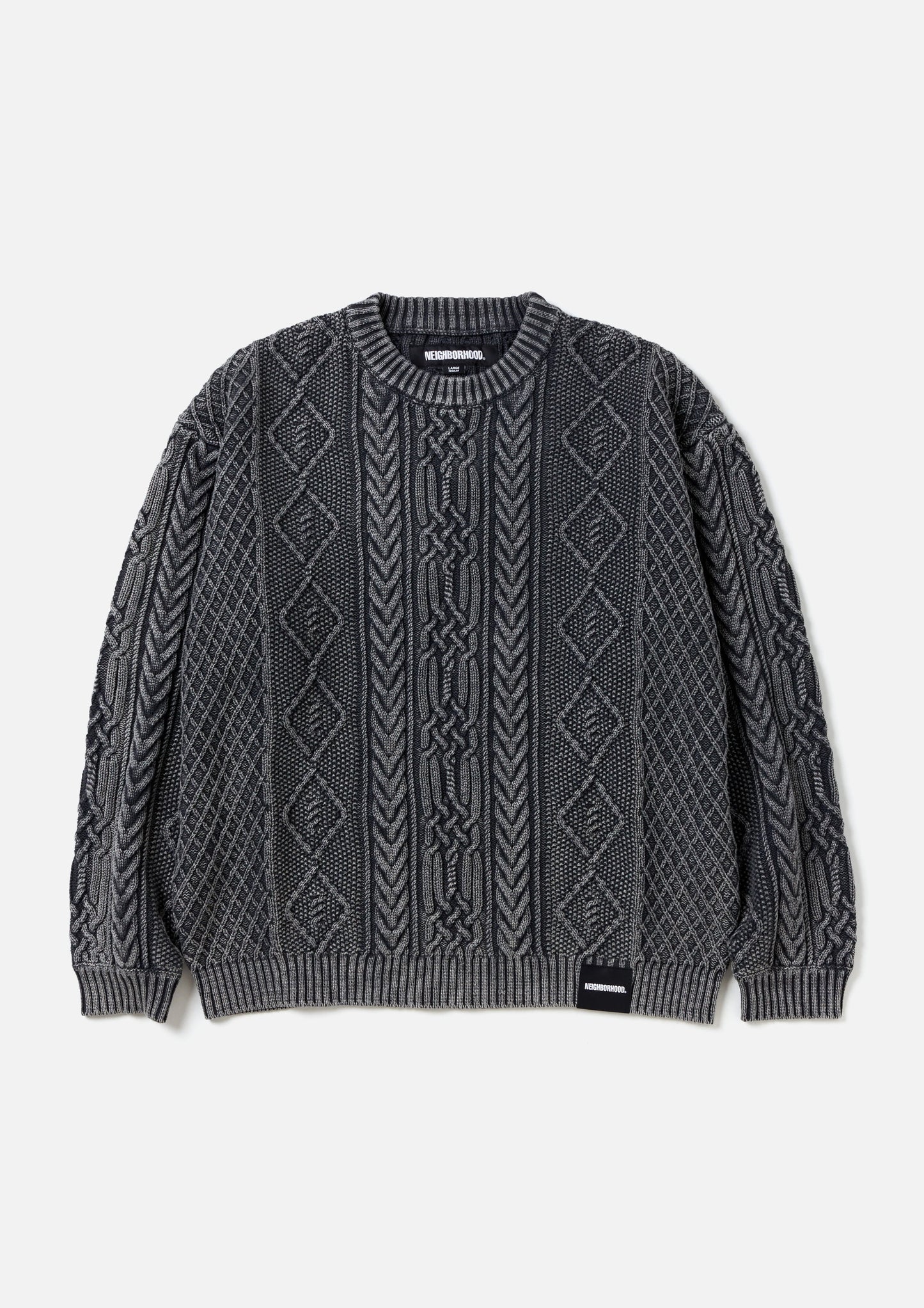 NEIGHBORHOOD 24AW WASHED CREWNECK CABLE SWEATER