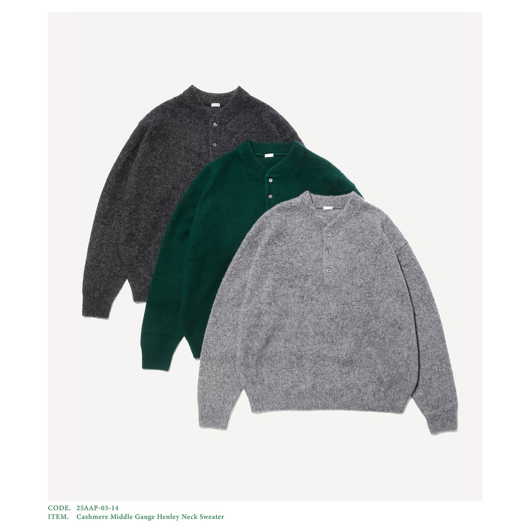 A.PRESSE 25AW Cashmere Middle Gauge Henley Neck Sweater