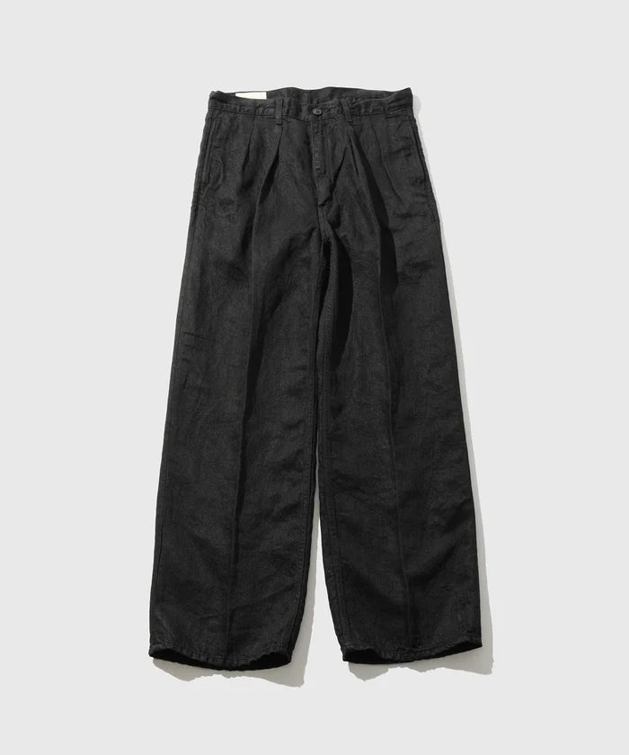 cantate 26AW Washed Linen Denim Tuck Trousers