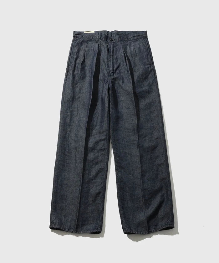 cantate 26AW Washed Linen Denim Tuck Trousers