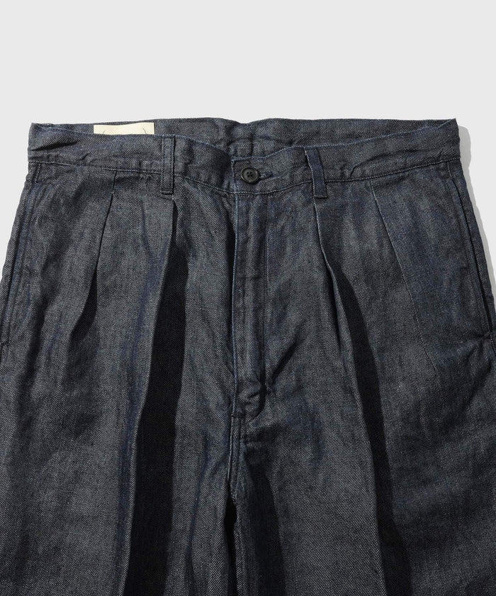 cantate 26AW Washed Linen Denim Tuck Trousers