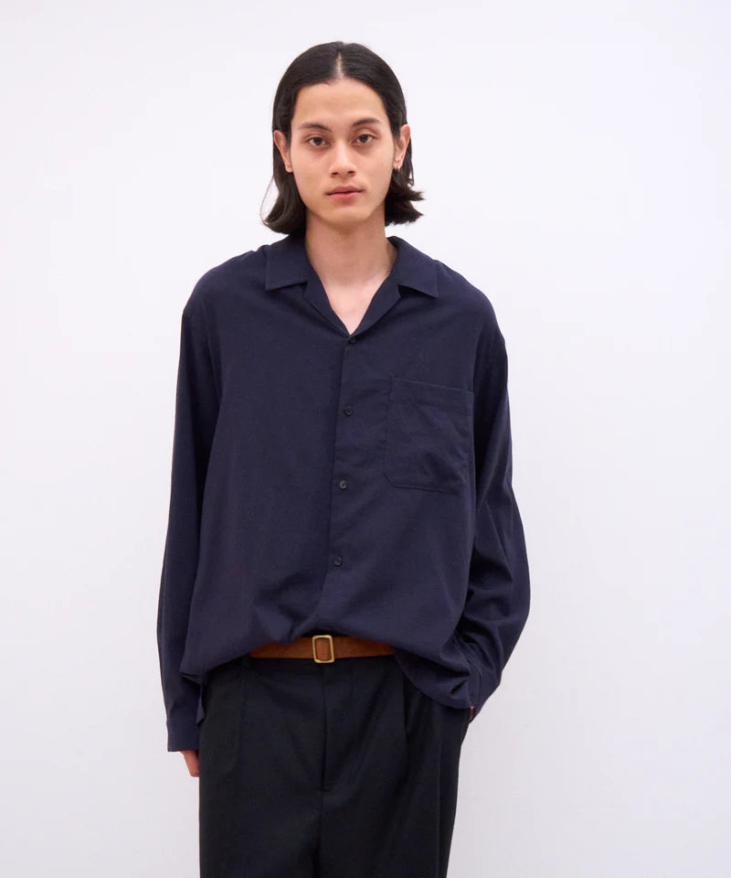 ATON 26AW WOOL RAYON WASHER | OPEN COLLAR SHIRT