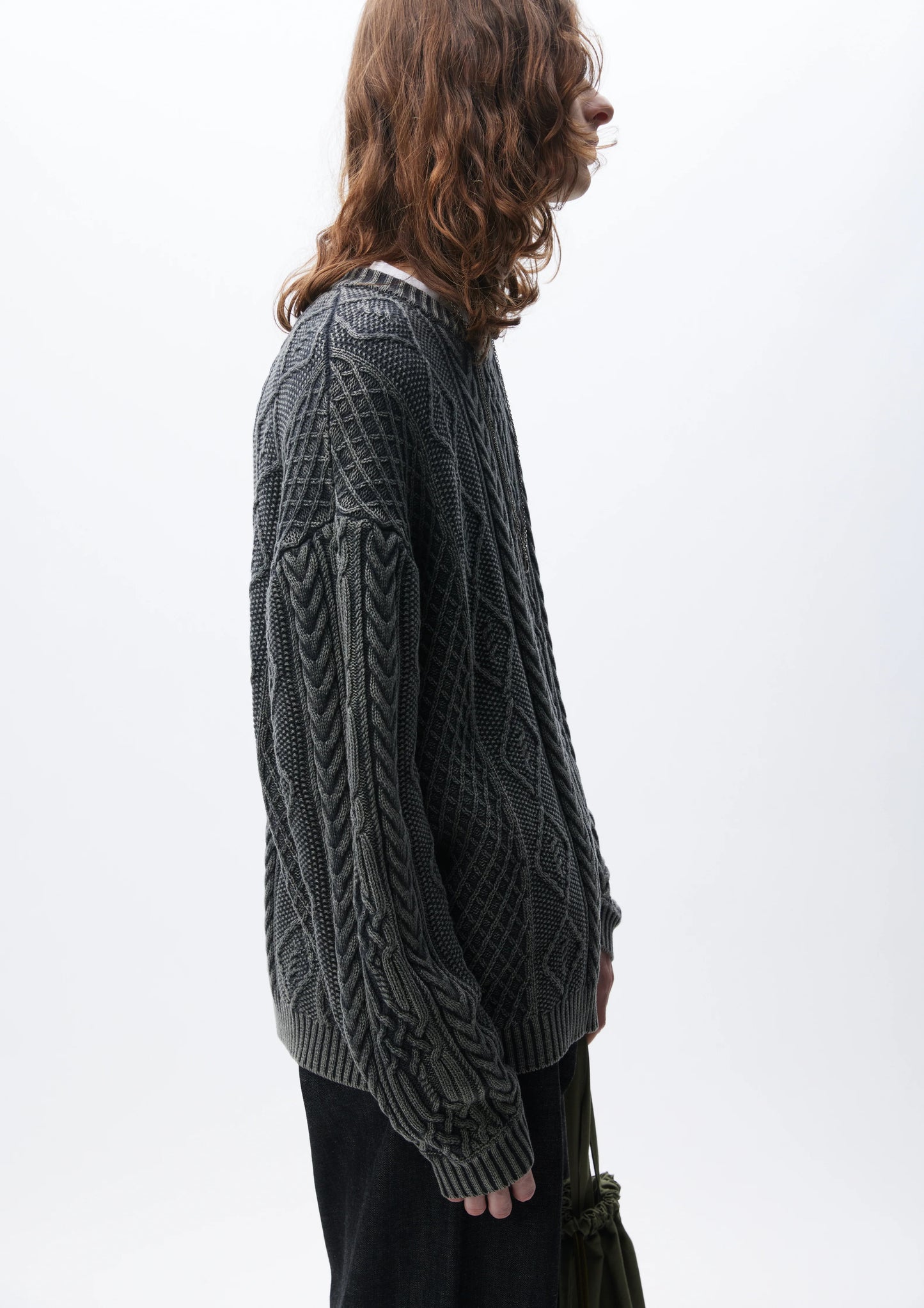 NEIGHBORHOOD 24AW WASHED CREWNECK CABLE SWEATER