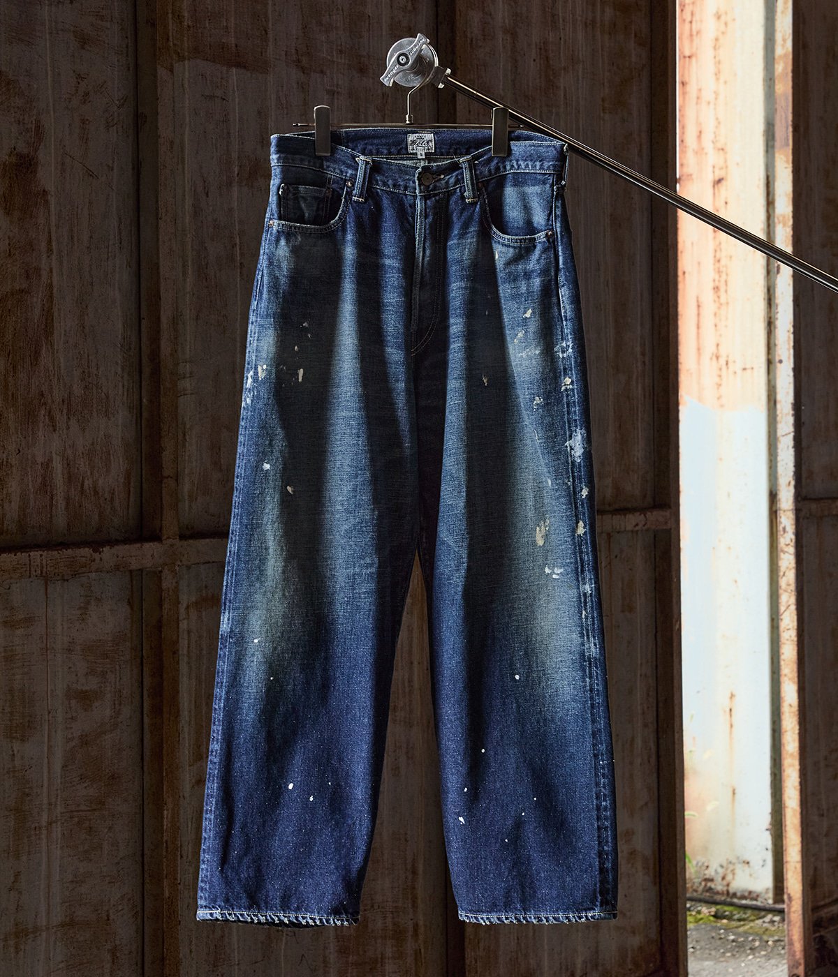 GOLD / 別注 RECYCLED WASTE SUVIN COTTON YARN 11.5oz. DENIM 5POCKET WIDE STRAIGHT PANTS VINTAGE WASHED