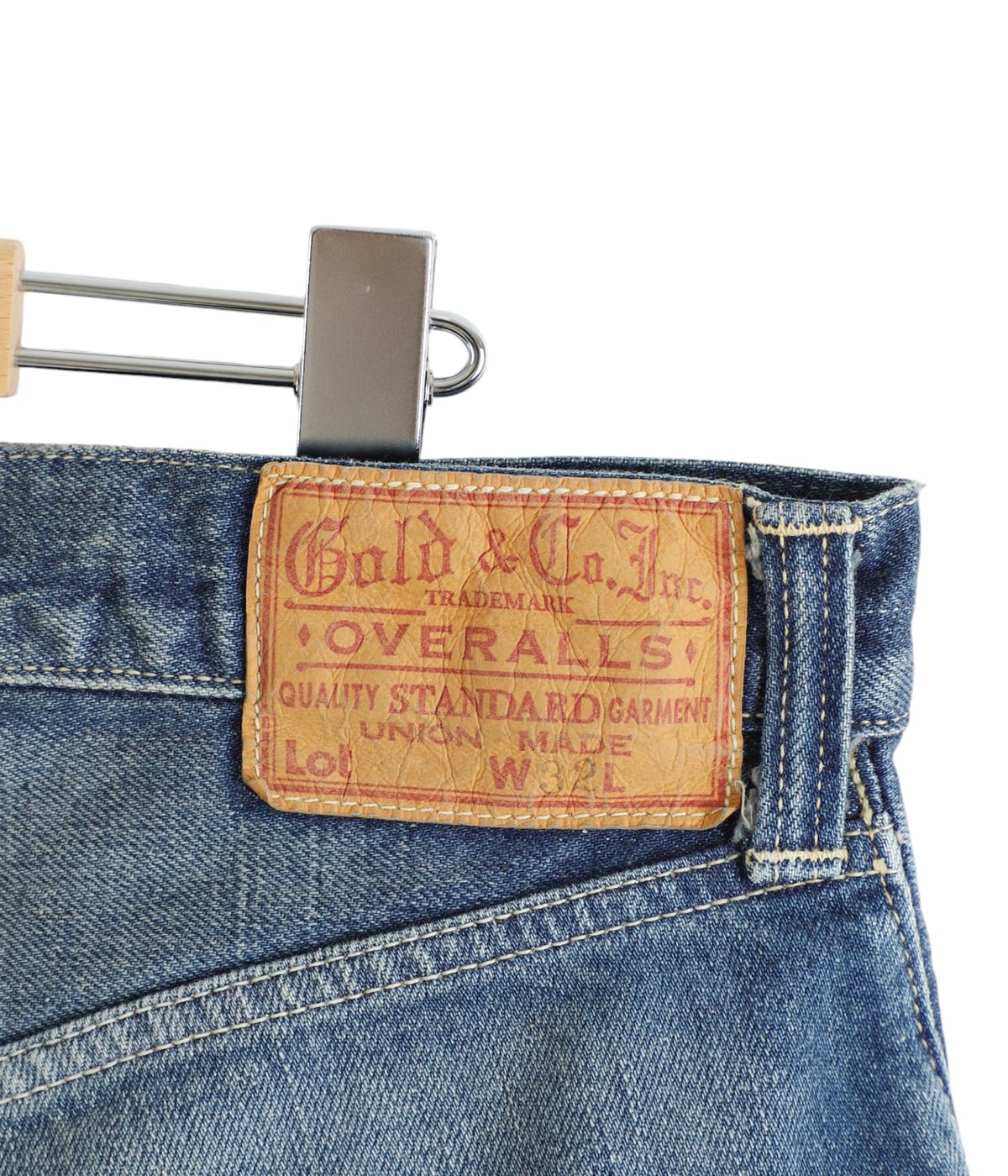 GOLD / 別注 RECYCLED WASTE SUVIN COTTON YARN 11.5oz. DENIM 5POCKET WIDE STRAIGHT PANTS VINTAGE WASHED