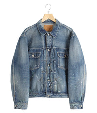 GOLD / RECYCLED WASTE SUVIN COTTON YARN 14oz DENIM JACKET VINTAGE WASHED