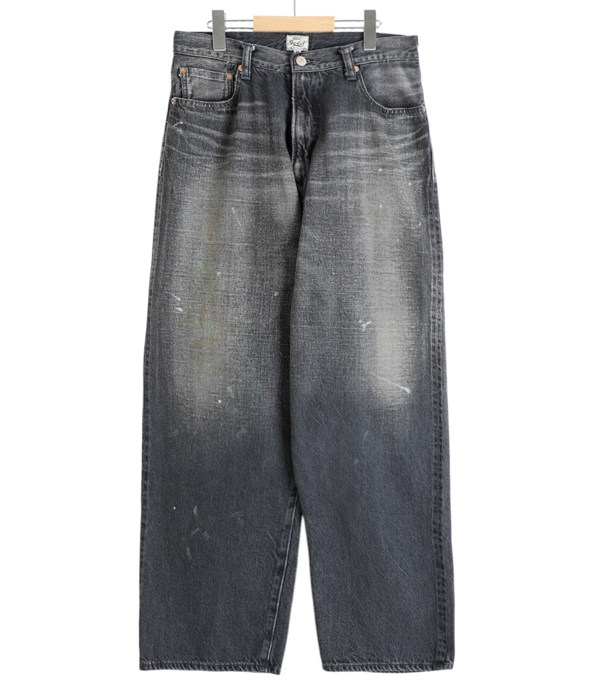 GOLD / RECYCLED WASTE SUVIN COTTON YARN 11.5oz DENIM 5POCKET WIDE PANTS VINTAGE WASHED(ZIPPER FLY)