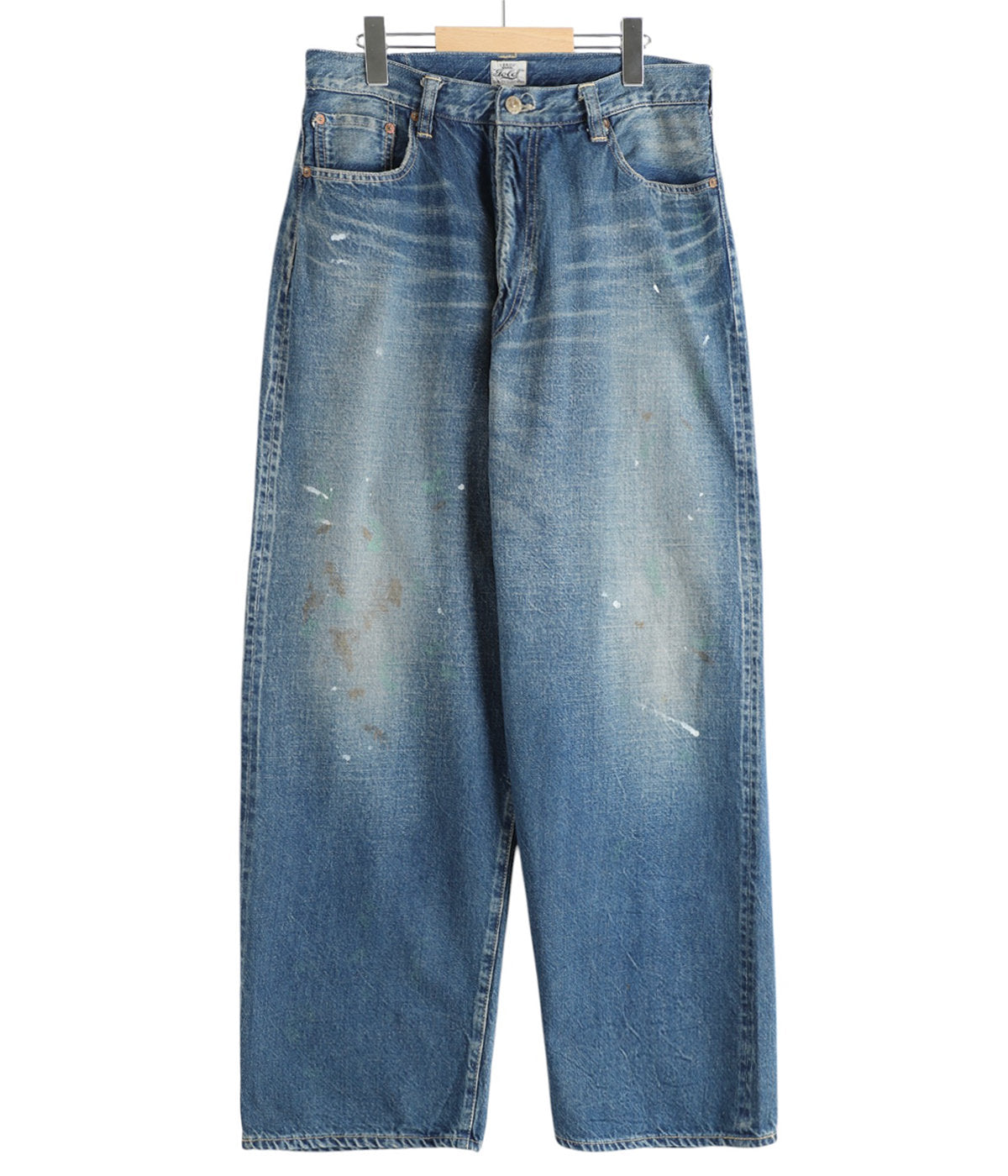 GOLD / RECYCLED WASTE SUVIN COTTON YARN 11.5oz DENIM 5POCKET WIDE PANTS VINTAGE WASHED(ZIPPER FLY)
