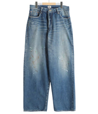GOLD / RECYCLED WASTE SUVIN COTTON YARN 11.5oz DENIM 5POCKET WIDE PANTS VINTAGE WASHED(ZIPPER FLY)