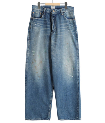 GOLD / RECYCLED WASTE SUVIN COTTON YARN 11.5oz DENIM 5POCKET WIDE PANTS VINTAGE WASHED(ZIPPER FLY)