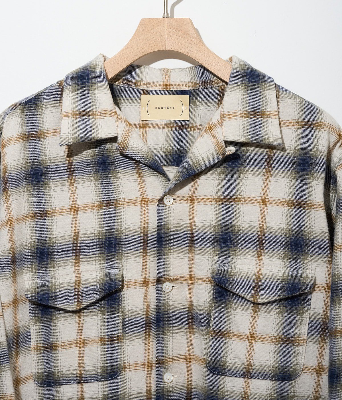 cantate 25AW Brush Nep Check Open Collar Shirts