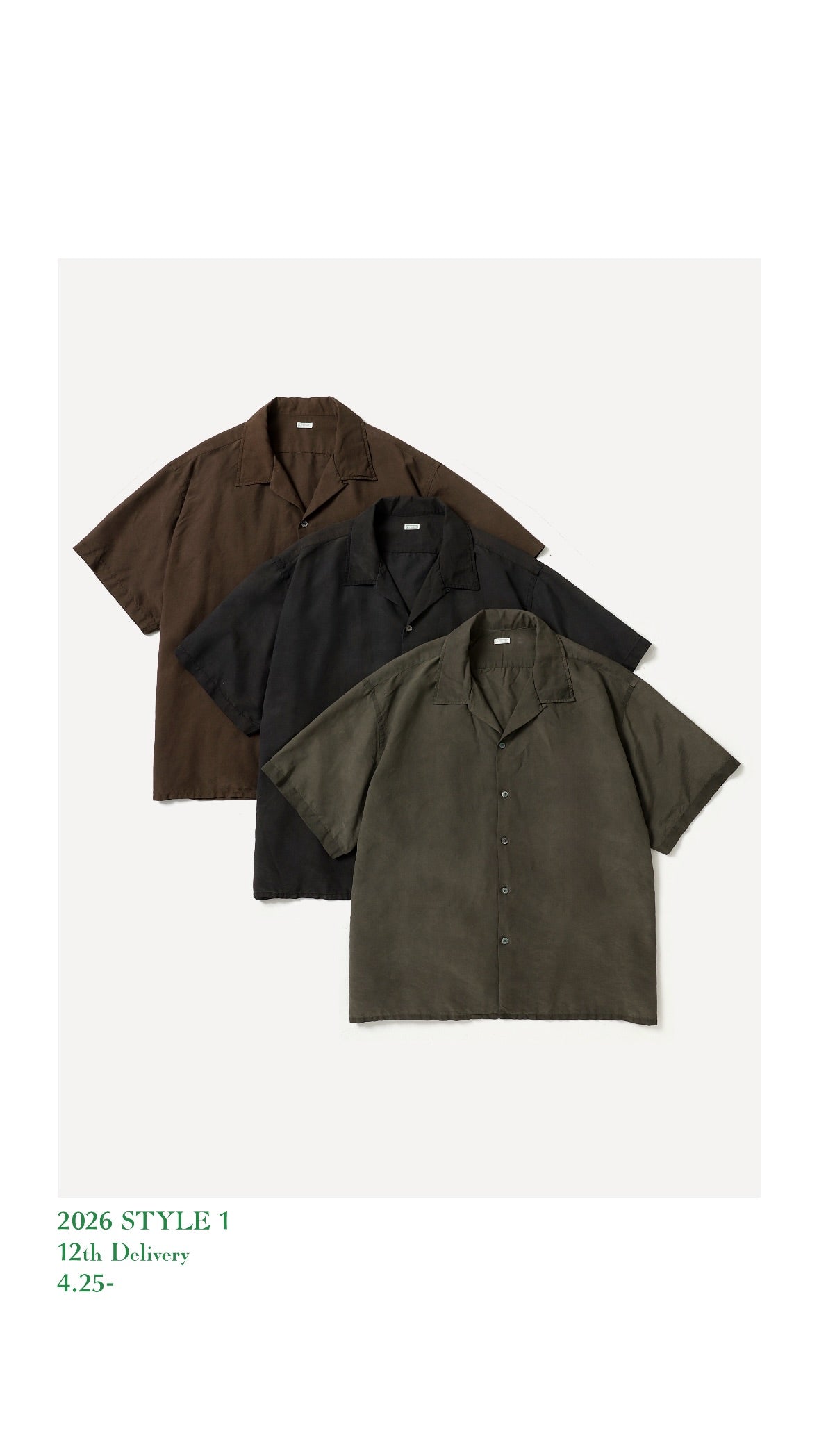 A.PRESSE 26SS Natural Dyed Silk S/S Open Collar Shirt
