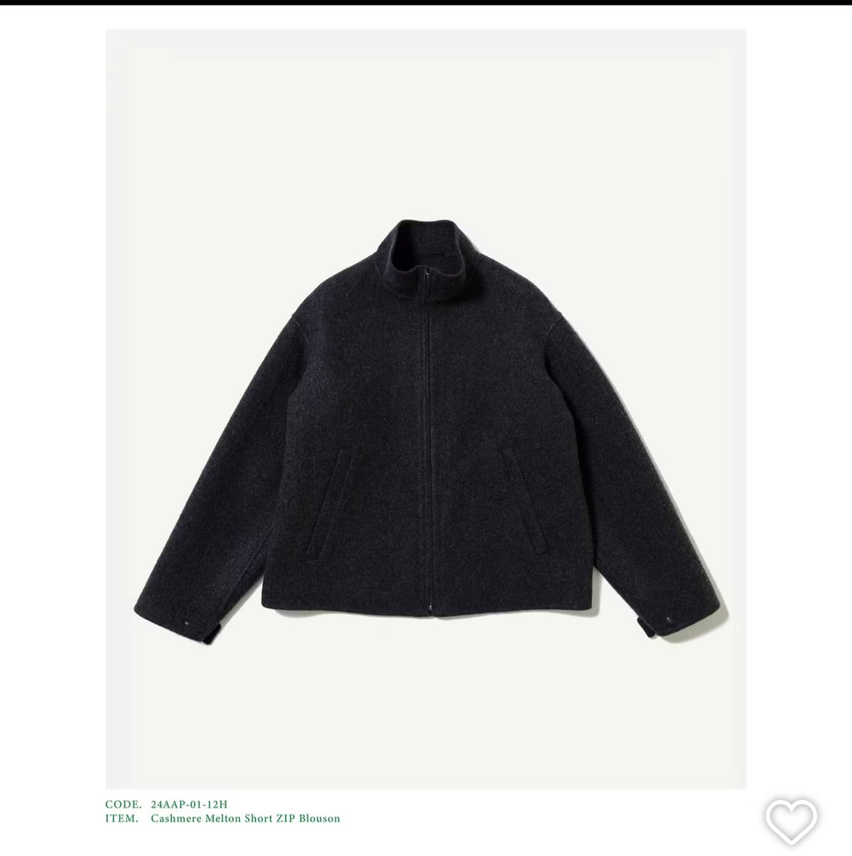 A.PRESSE 24AW Cashmere Melton Short Zip Blouson