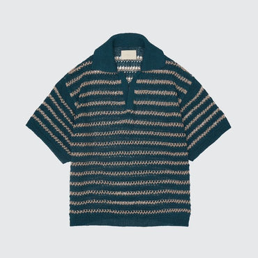 YOKE 25SS Border Mesh Knit Skipper Polo Shirt