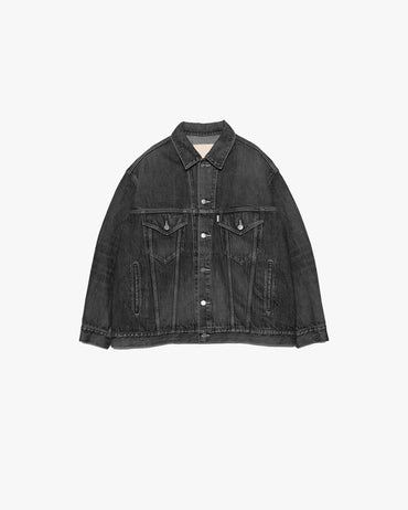 Graphpaper / Selvage Denim Trucker Jacket-DARK FADE-