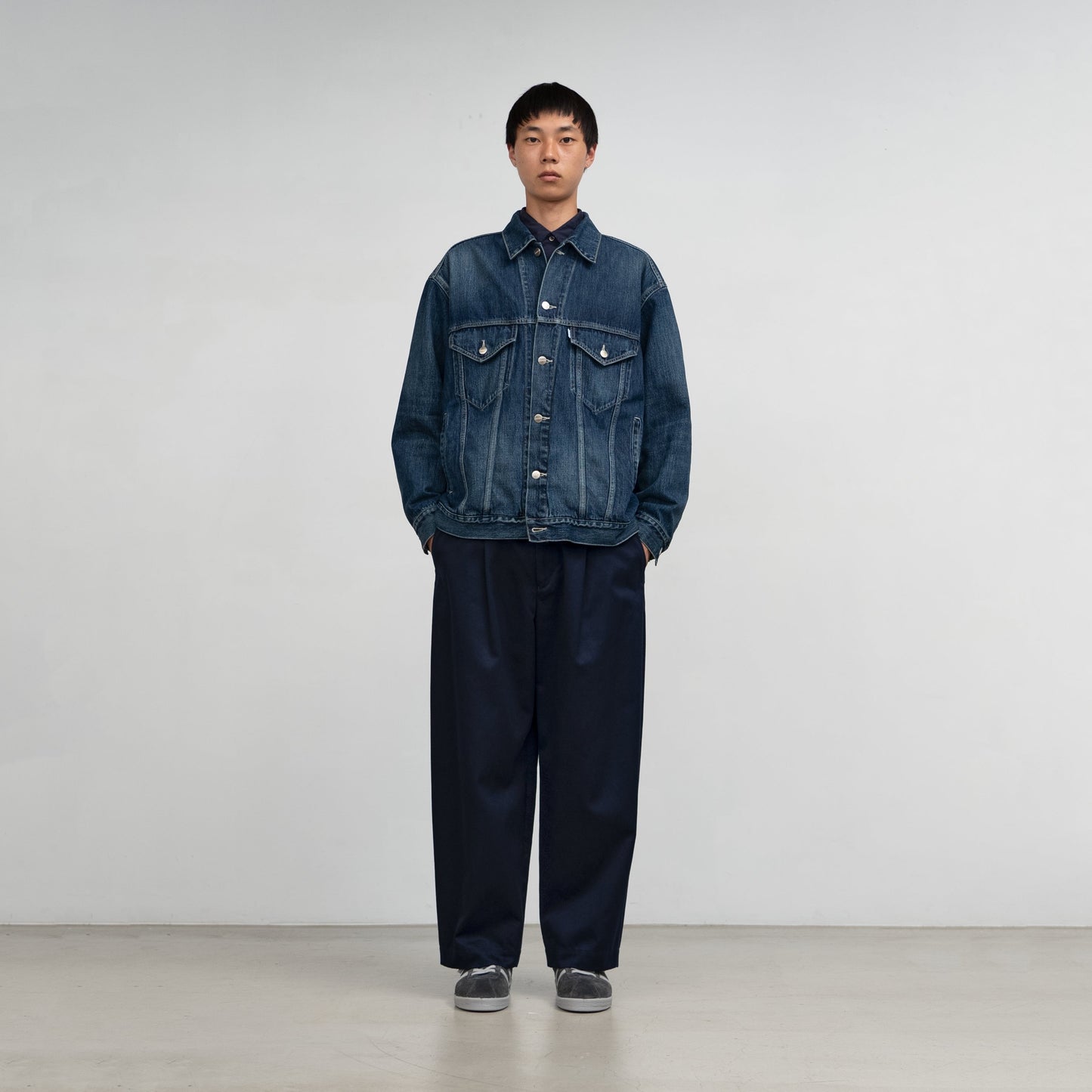 Graphpaper / Selvage Denim Trucker Jacket-DARK FADE-
