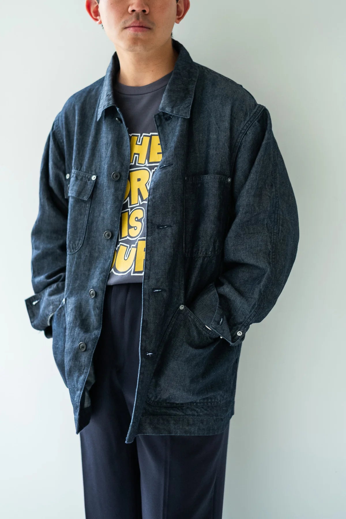 cantate 26AW Washed Linen Denim Chore Blouson
