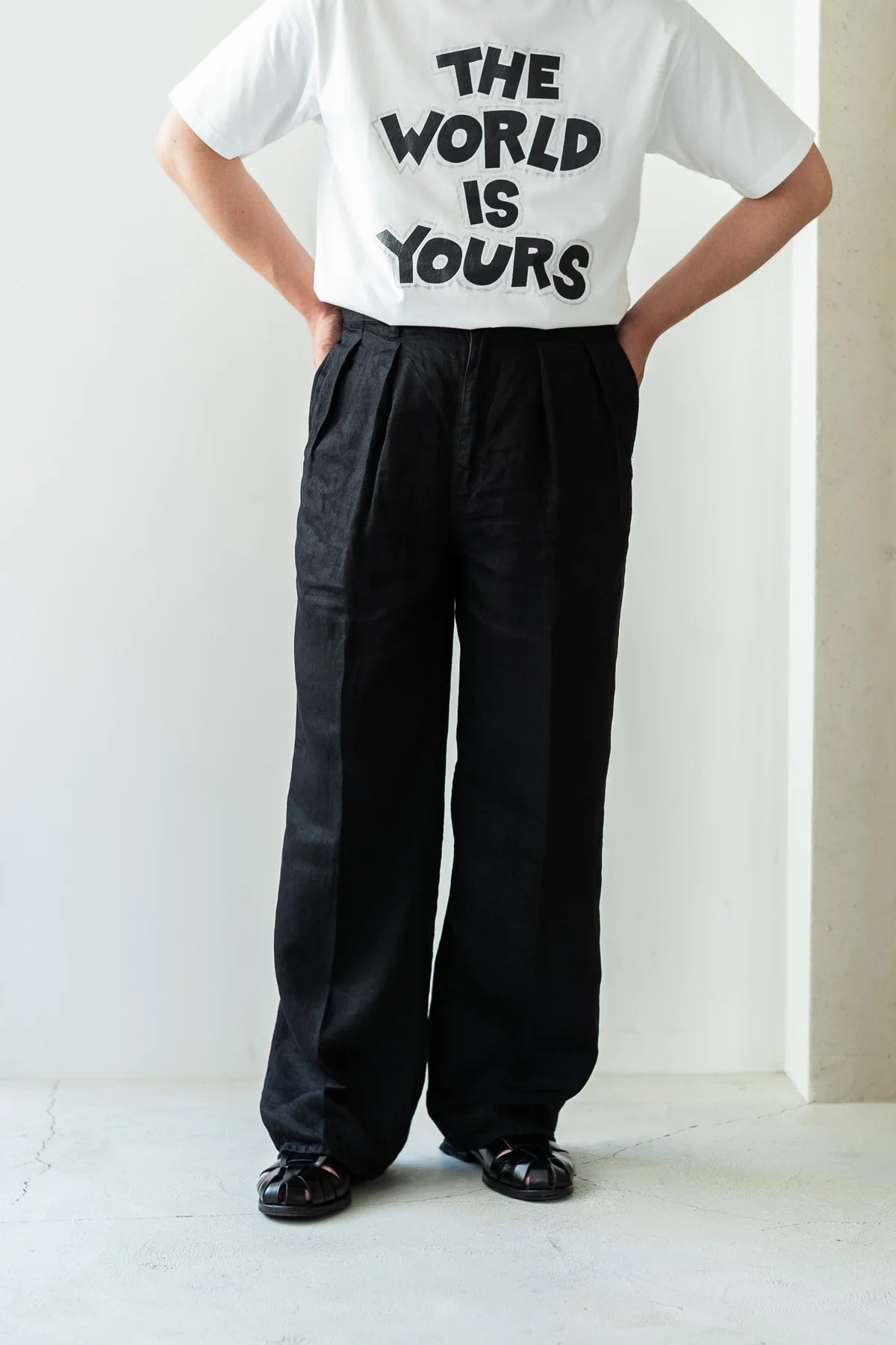 cantate 26AW Washed Linen Denim Tuck Trousers