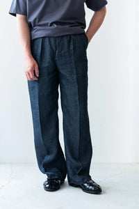 cantate 26AW Washed Linen Denim Tuck Trousers