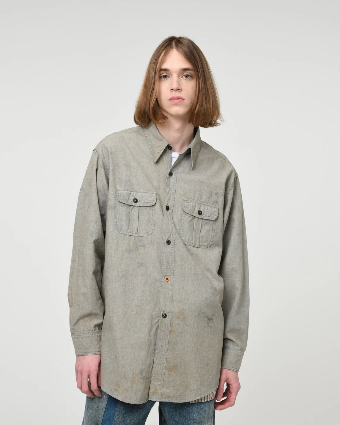 BOWWOW 25AW REPAIRED WORN GRAY CHAMBRAY SHIRT