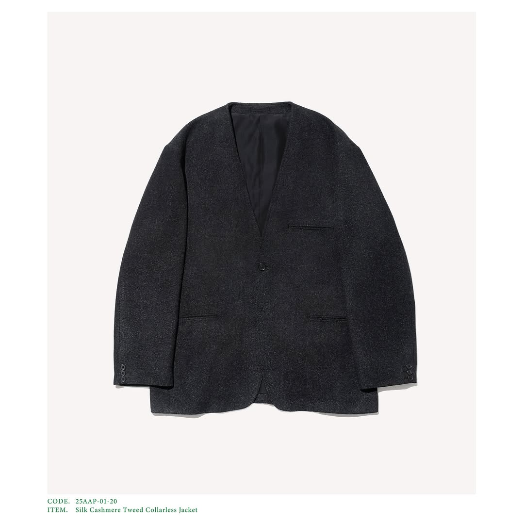 A.PRESSE 25AW Silk Cashmere Tweed Collarless Jacket