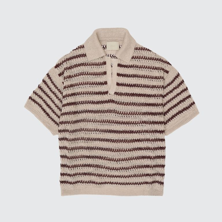 YOKE 25SS Border Mesh Knit Skipper Polo Shirt
