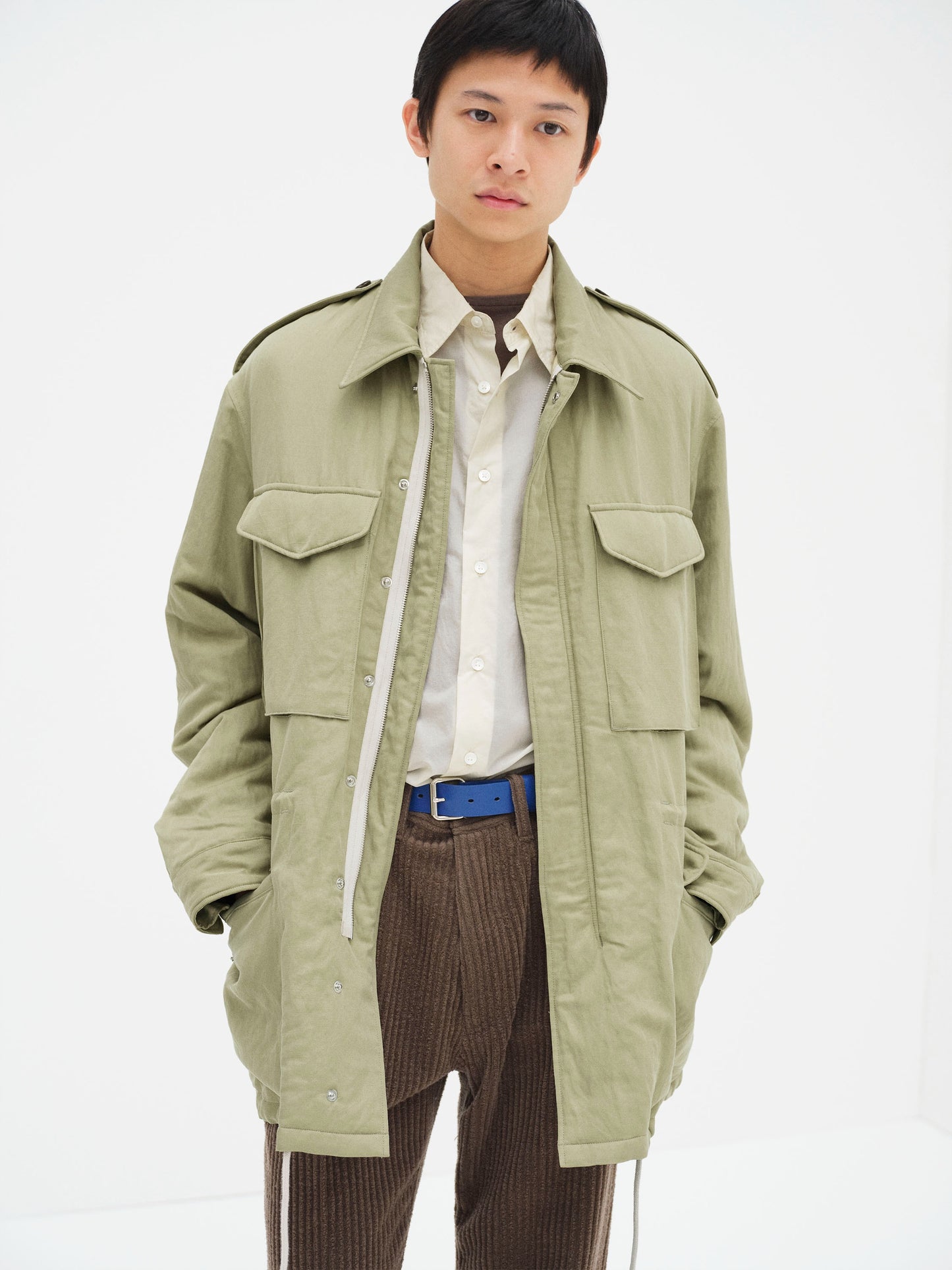 AURALEE 26AW BRUSHED SILK LINEN SATIN PADDED MILITARY BLOUSON