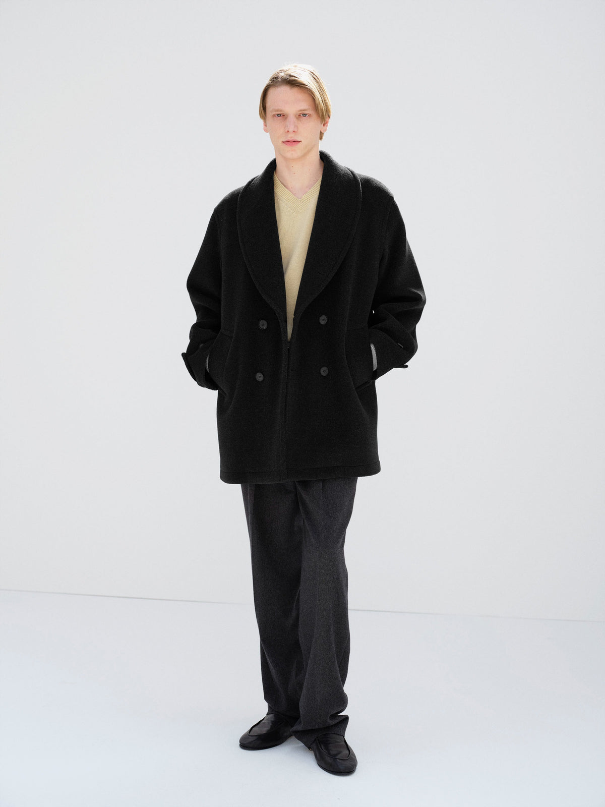 AURALEE 26AW WOOL HERRINGBONE SHAWL COLLAR COAT