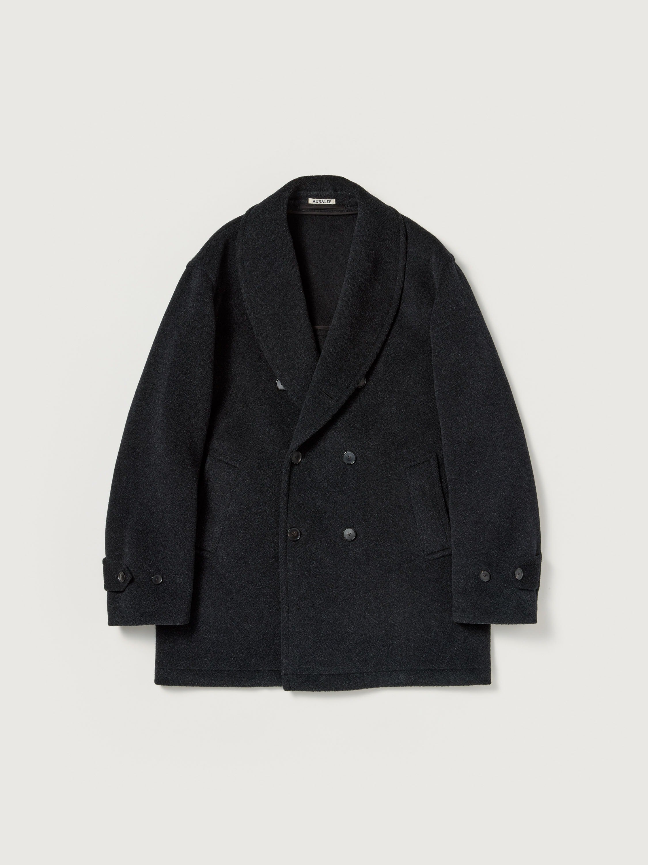 AURALEE 26AW WOOL HERRINGBONE SHAWL COLLAR COAT