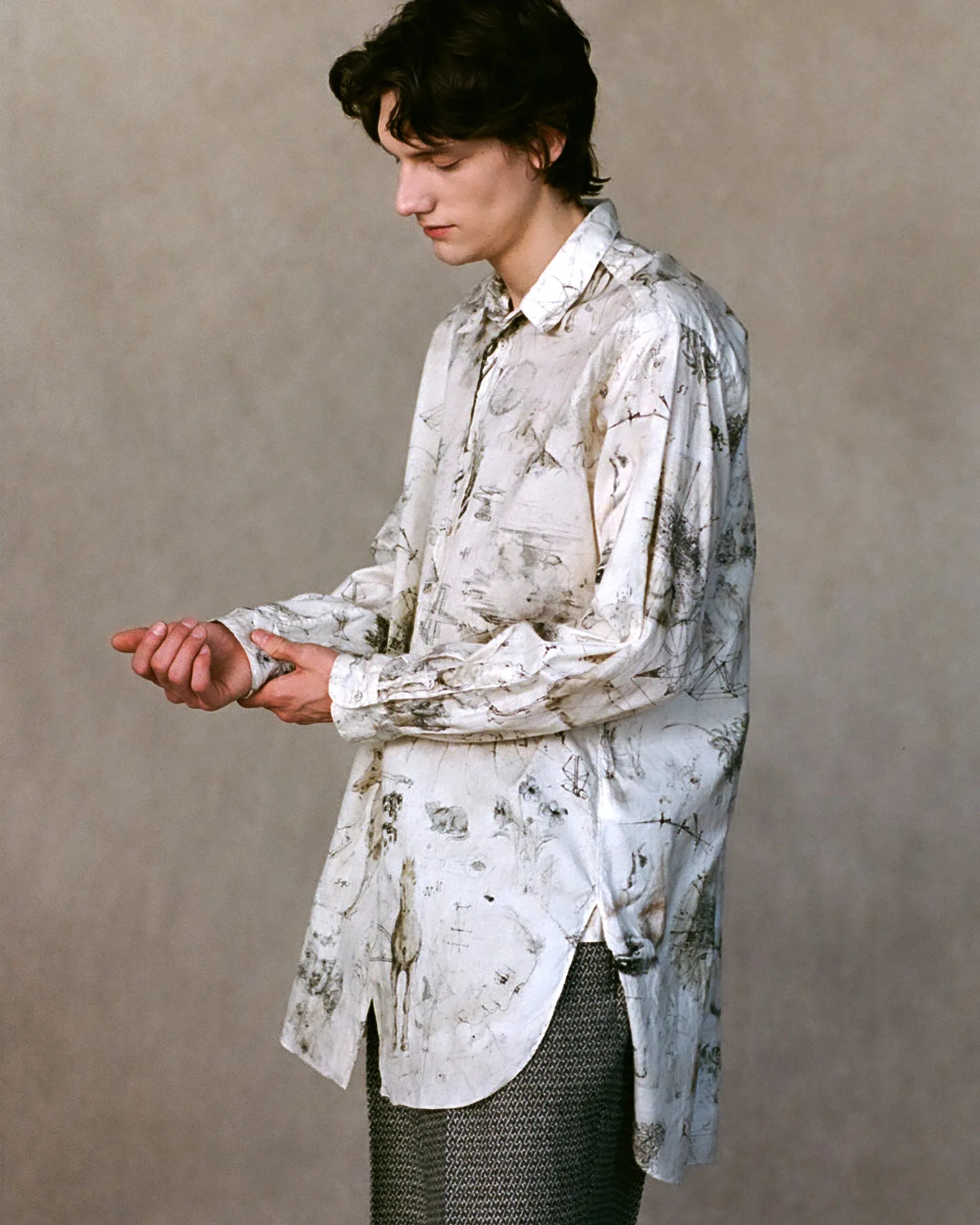 I*K様 Niceness 25aw v.iommi ナイスネス NICENESS 25AW V.IOMMI Printed Detachable Collar Long Shirt