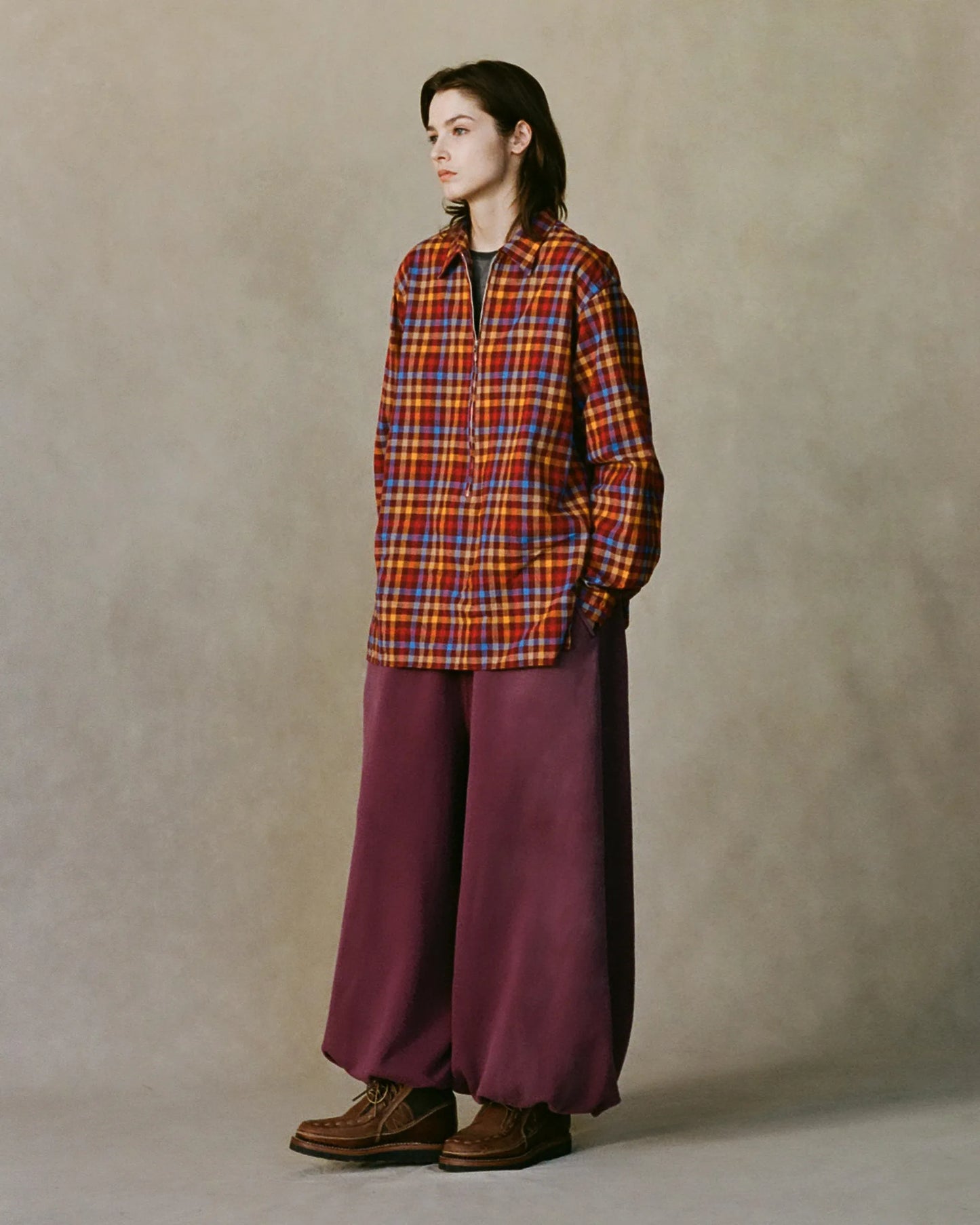 NICENESS 25AW LUCA / Deadstock Check Long Zip Pullover Shirt