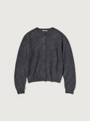 AURALEE 26AW GARMENT-DYED BABY ALPACA FUR KNIT CREW-NECK CARDIGAN