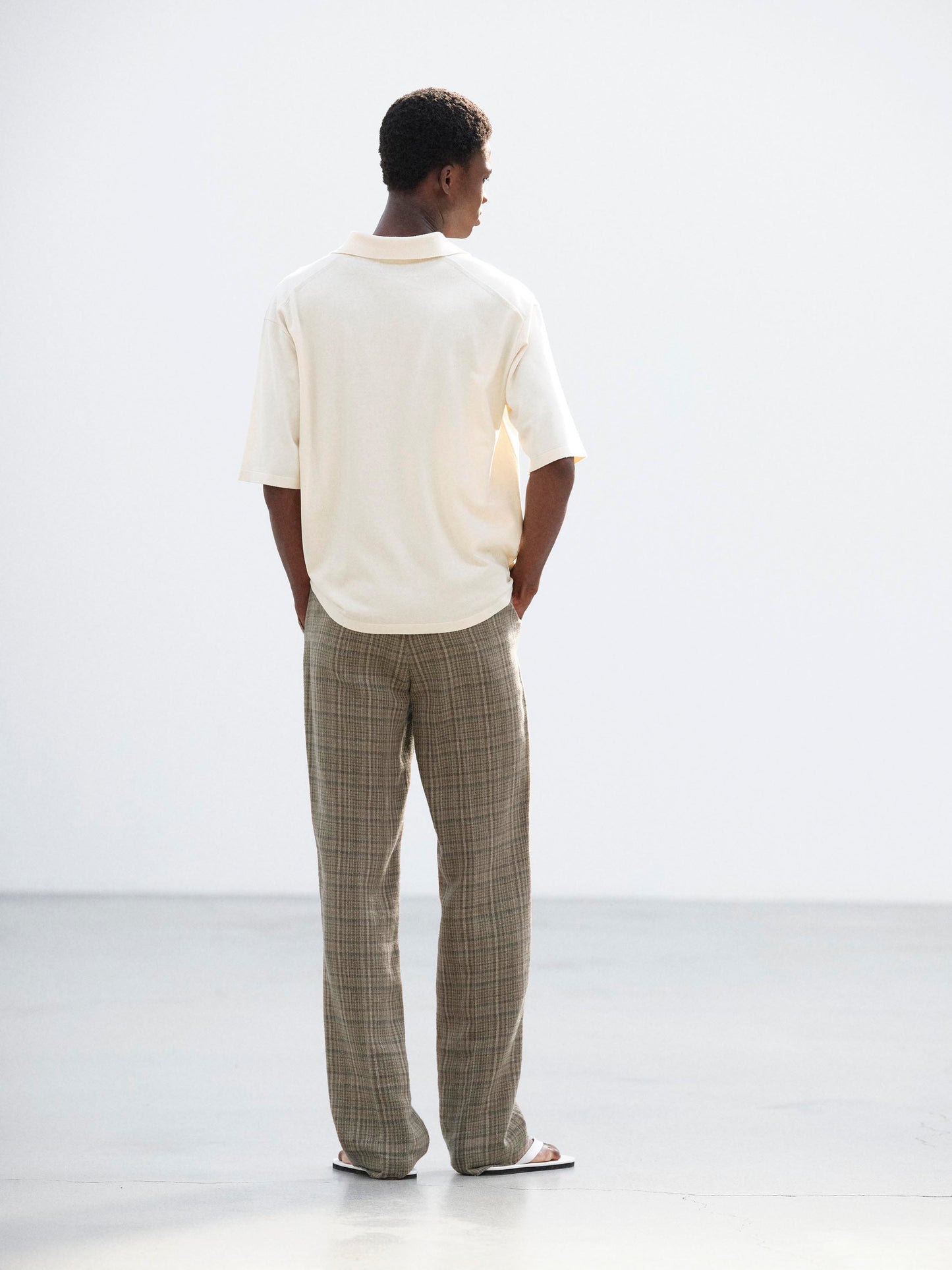 AURALEE 26SS SILK LINEN NEP CHECK SLACKS
